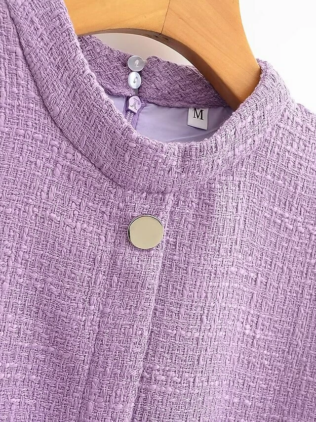Women's Work Dress Casual Dress Sheath Dress Fashion Office Daily Mini Dress Patchwork Button Stand Collar Short Sleeve Plain Regular Fit Purple Fall Winter S M L 9 Women's Work Dress Casual Dress Sheath Dress Fashion Office Daily Mini Dress Patchwork Button Stand Collar Short Sleeve Plain Regular Fit Purple Fall Winter S M L - Image 7