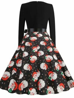 Women's Christmas Vintage Dress Midi Dress Black And White Green Black Long Sleeve Santa Claus Bow Winter Fall Autumn Square Neck Stylish Christmas Vacation 2022 S M L XL XXL 3XL -LIGHTINTHEBOX Shop ptgcqb1667637300423