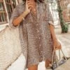Women's Shirt Dress Short Mini Dress Light Blue Long Sleeve Leopard Button Spring Summer Shirt Collar Stylish Casual Sexy Lantern Sleeve Boom Sale Dress XXL -LIGHTINTHEBOX Shop puuybo1608551115312