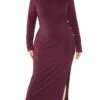 Women's Plus Size Curve Casual Dress Sweater Dress Sheath Dress Plain Midi Dress Long Sleeve Button Split Stand Collar Fashion Daily Black Wine Fall Winter XL XXL 3XL 4XL 5XL -LIGHTINTHEBOX Shop puxtlp1694151464081