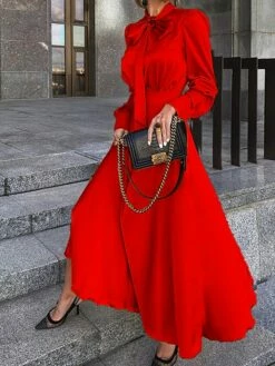 Women's Sheath Dress Maxi Long Dress Yellow Black Red Long Sleeve Ruched Bow Summer Round Neck Hot Casual Slim 2021 S M L XL 11 Women's Sheath Dress Maxi Long Dress Yellow Black Red Long Sleeve Ruched Bow Summer Round Neck Hot Casual Slim 2021 S M L XL -LIGHTINTHEBOX Shop pvcjmy1596095190186