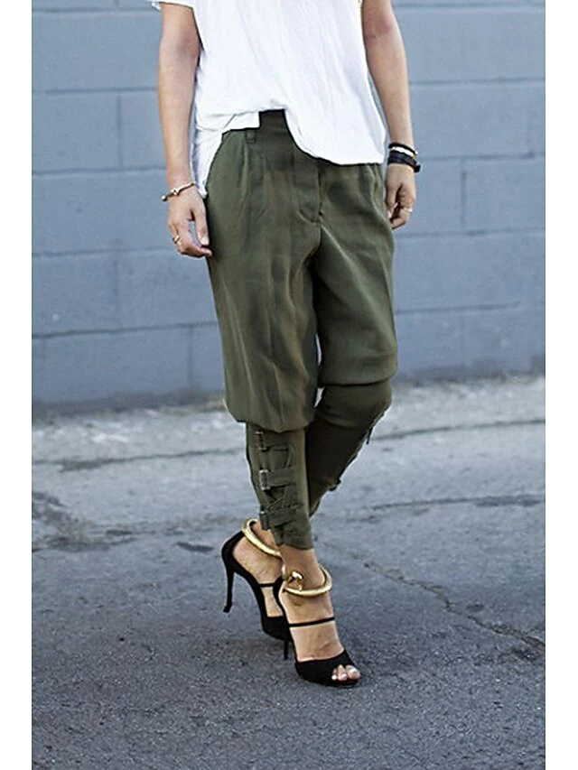 Women's Cargo Pants Harem Cigarette Full Length Pocket Drop Crotch Mid Waist Basic Business Black Army Green S M Summer Spring &Fall 4 Women's Cargo Pants Harem Cigarette Full Length Pocket Drop Crotch Mid Waist Basic Business Black Army Green S M Summer Spring &Fall - Image 2