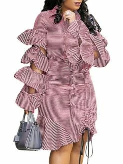 Women's Shirt Dress Sheath Dress Midi Dress Winter Dress Daily Vacation Polyester Cotton Blend Fashion Casual Shirt Collar Lace Up Ruched Long Sleeve Summer Spring Fall 2022 Regular Fit Red Light Blue -LIGHTINTHEBOX Shop pxzzch1634352966027