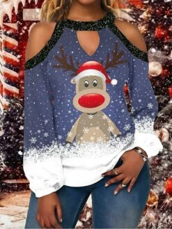 Women's Shirt Christmas Shirt Wine Red Navy Blue Snowflake Deer Cut Out Print Long Sleeve Christmas Weekend Streetwear Casual Print Round Neck Regular Fit Cold Shoulder 13 Women's Shirt Christmas Shirt Wine Red Navy Blue Snowflake Deer Cut Out Print Long Sleeve Christmas Weekend Streetwear Casual Print Round Neck Regular Fit Cold Shoulder -LIGHTINTHEBOX Shop pycwsd1664784857281