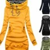 Women's Hoodie Dress Sheath Dress Short Mini Dress Black Yellow Army Green Navy Blue Long Sleeve Pure Color Pocket Fall Winter Hooded Casual Loose 2022 S M L XL XXL 3XL / Casual Dress -LIGHTINTHEBOX Shop pygiju1666782989919