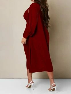 Women's Two Piece Dress Set Casual Dress Skirt Set Home Daily Fashion Streetwear Ribbed Midi Dress Crew Neck Long Sleeve Plain Slim Black White Wine Fall Winter S M L XL XXL -LIGHTINTHEBOX Shop pykmkj1697597311517