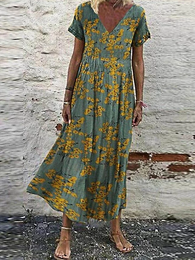 Women's Casual Dress Swing Dress Green Red Gray Short Sleeve Floral Print Spring Summer V Neck Hot Loose Fit S M L XL XXL 3XL 4XL 5XL 3 Women's Casual Dress Swing Dress Green Red Gray Short Sleeve Floral Print Spring Summer V Neck Hot Loose Fit S M L XL XXL 3XL 4XL 5XL