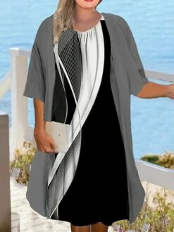 Women‘s Plus Size Curve Casual Dress Graphic Floral Midi Dress Half Sleeve Print Crew Neck Fashion Daily Black White Summer Spring L XL XXL 3XL 4XL