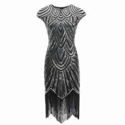 Women's Retro 1920s Fringe Dress Midi Dress Party Holiday Sequins Tassel Fringe Geometric Crewneck Short Sleeve Regular Fit Spring Fall 2023 Silver Black XS S M L -LIGHTINTHEBOX Shop pzetej1692674892286