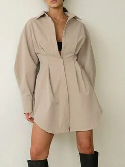 Women's Shirt Dress Casual Dress Mini Dress Outdoor Daily Date Polyester Fashion Basic Shirt Collar Button Long Sleeve Fall Winter 2023 Regular Fit Black White Brown Pure Color S M L -LIGHTINTHEBOX Shop pzrmwr1695644831937