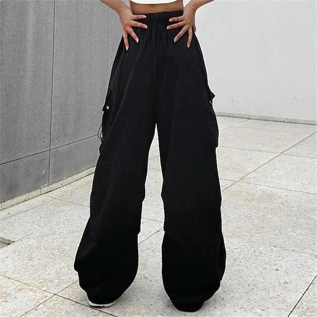 Women‘s Cargo Parachute pants Trousers Baggy Full Length Baggy Micro-elastic High Waist Fashion Casual Daily ArmyGreen Black S M Spring &Fall 4 Women‘s Cargo Parachute pants Trousers Baggy Full Length Baggy Micro-elastic High Waist Fashion Casual Daily ArmyGreen Black S M Spring &Fall - Image 2