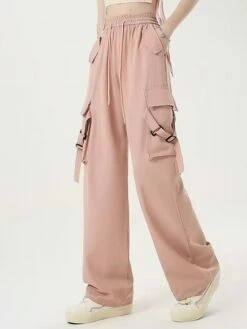 Women's Cargo Pants Wide Leg Pants Trousers Full Length Pocket Baggy Micro-elastic High Rise Fashion Streetwear Street Daily Wear Black Pink S M Fall Winter -LIGHTINTHEBOX Shop qbrccc1692257389653