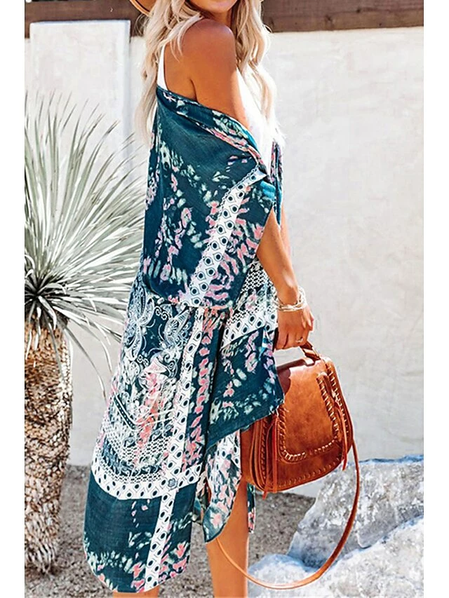 Women's Swimwear Cover Up Beach Top Normal Swimsuit UV Protection Printing Flower White Blue Green Bathing Suits New Vacation Stylish 11 Women's Swimwear Cover Up Beach Top Normal Swimsuit UV Protection Printing Flower White Blue Green Bathing Suits New Vacation Stylish - Image 9