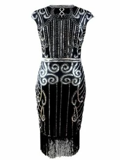 Women's Retro 1920s Fringe Dress Midi Dress Party Halloween Sequins Tassel Fringe Floral Crewneck Sleeveless Regular Fit Spring Fall 2023 Black Burgundy S M L XL -LIGHTINTHEBOX Shop qbzqzn1692947675758