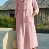 Women's Cotton Linen Dress Shift Dress A Line Dress Maxi Long Dress Linen Cotton Blend Hot Casual Daily Vacation Shirt Collar Pocket 3/4 Length Sleeve Summer Spring Linen Loose Fit Black Pink Wine -LIGHTINTHEBOX Shop qcpjjh1651198002881