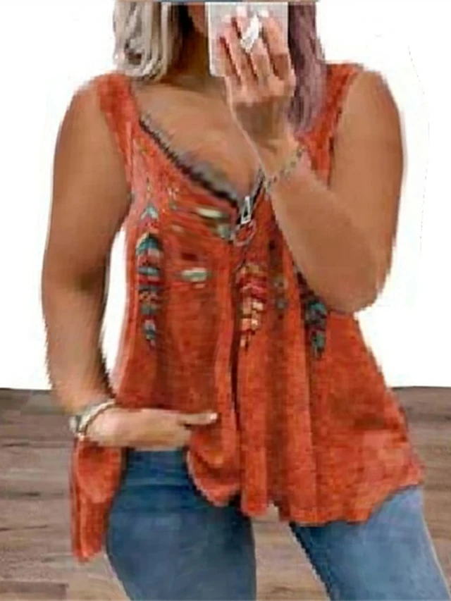 Women's Plus Size T Shirt Tee Black Wine Purple Graphic Zipper Print Sleeveless Daily Going Out Weekend Streetwear V Neck Regular Fit Summer Spring 9 Women's Plus Size T Shirt Tee Black Wine Purple Graphic Zipper Print Sleeveless Daily Going Out Weekend Streetwear V Neck Regular Fit Summer Spring - Image 7