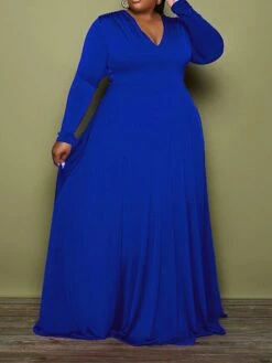 Women‘s Plus Size Curve Party Dress Solid Color V Neck Long Sleeve Winter Fall Elegant Maxi Long Dress Formal Party Dress -LIGHTINTHEBOX Shop qcyubm1643192586785
