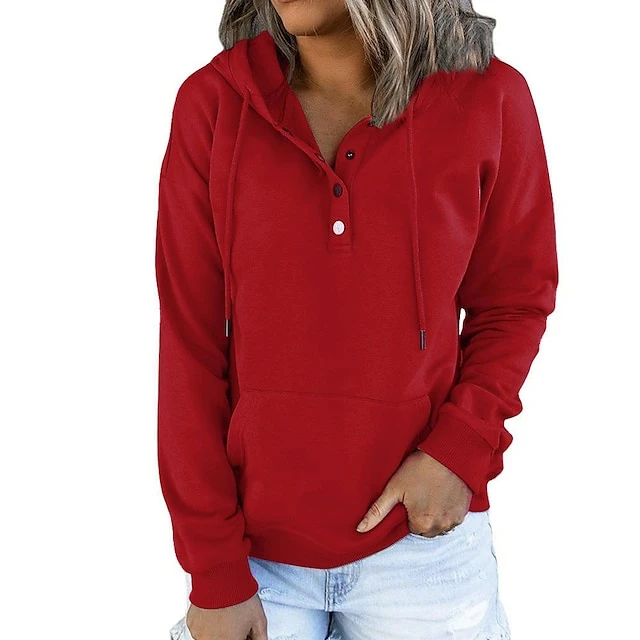 Hoodie Women's Wine Red Black Pink Solid Colored Button Pocket Street Daily Daily Basic Hooded S 4 Hoodie Women's Wine Red Black Pink Solid Colored Button Pocket Street Daily Daily Basic Hooded S - Image 2