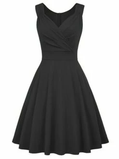 Women‘s Christmas Party Dress Swing Dress Green Dress Midi Dress Black White Wine Sleeveless Pure Color Ruched Summer Spring Fall V Neck Party Party Wedding Guest 2022 S M L XL XXL -LIGHTINTHEBOX Shop qdqlfx1635432110596