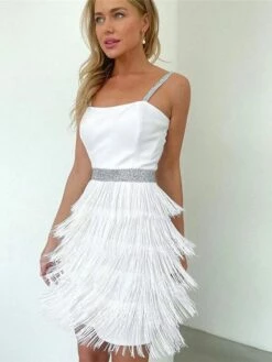 Women‘s Cocktail Party Dress Homecoming Dress Wedding Guest Dress Fringe Dress Mini Dress Black Sleeveless Pure Color Tassel Fringe Spring Summer Spaghetti Strap Hot Date 2023 S M L XL -LIGHTINTHEBOX Shop qeumuv1676378287850