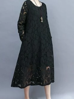 Women's Work Dress Lace Dress Black Dress Fashion Midi Dress Lace Crew Neck Long Sleeve Plain Loose Fit Black White Pink Fall Winter M L XL XXL 3XL -LIGHTINTHEBOX Shop qfoorp1693300610588