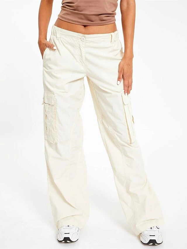 Women‘s Cargo Parachute Khaki Pants Baggy Full Length Pocket Micro-elastic Low Waist Fashion Streetwear Street Daily Rice White Grey S M Summer Fall 7 Women‘s Cargo Parachute Khaki Pants Baggy Full Length Pocket Micro-elastic Low Waist Fashion Streetwear Street Daily Rice White Grey S M Summer Fall - Image 5