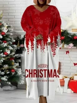 Women‘s Plus Size Christmas Dress Santa Claus V Neck Long Sleeve Winter Fall Modern Maxi Long Dress Daily Dress -LIGHTINTHEBOX Shop qfsqxk1668158264792