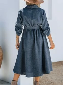 Women's Shirt Dress Casual Dress Midi Dress Outdoor Daily Date Polyester Basic Classic Shirt Collar Lace Up Button Long Sleeve Spring Fall Winter 2023 Loose Fit Navy Blue Pure Color S M L XL -LIGHTINTHEBOX Shop qgcuoc1692180017402