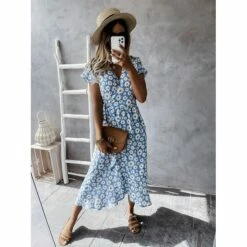Women's Casual Dress Wrap Dress Floral Dress Midi Dress Black Pink Blue Short Sleeve Floral Lace Up Summer Spring V Neck Vacation Vacation Summer Dress 2023 S M L XL XXL -LIGHTINTHEBOX Shop qgdbse1646922336279