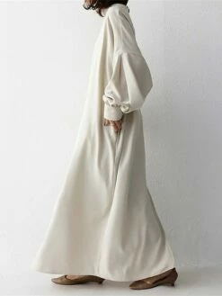 Women's Casual Dress Cotton Linen Dress Abaya Maxi Long Dress Linen / Cotton Blend Basic Classic Outdoor Daily Vacation Crew Neck Button Long Sleeve Spring Fall Winter 2023 Loose Fit Black Apricot -LIGHTINTHEBOX Shop qgdkoo1692341109959