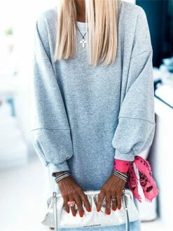 Women's Casual Dress Sweatshirt Dress Winter Dress Long Dress Maxi Dress Split Outdoor Street Daily Active Fashion Crew Neck Long Sleeve 2023 Loose Fit Gray Color S M L XL Size -LIGHTINTHEBOX Shop qggsin1695292951688