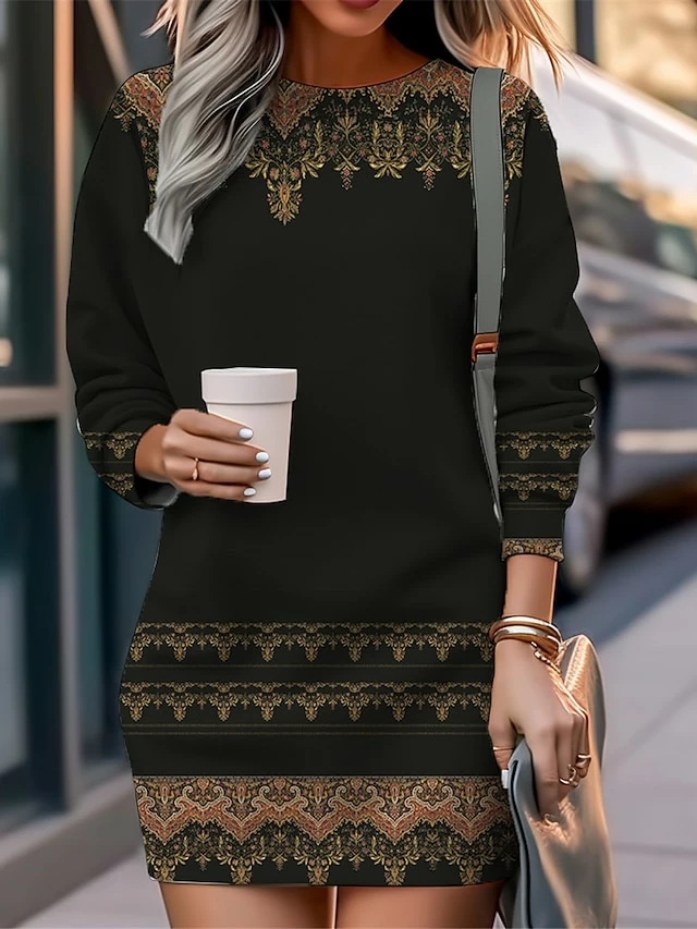 Women's Casual Dress Sweatshirt Dress Mini Dress Warm Fashion Outdoor Vacation Going Out Crew Neck Print Floral Loose Fit Black Red Blue S M L XL XXL 3 Women's Casual Dress Sweatshirt Dress Mini Dress Warm Fashion Outdoor Vacation Going Out Crew Neck Print Floral Loose Fit Black Red Blue S M L XL XXL