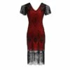 Women's Retro 1920s Fringe Dress Midi Dress Party Halloween Sequins Tassel Fringe Geometric V Neck Short Sleeve Regular Fit Spring Fall 2023 Black Light Red XS S M L -LIGHTINTHEBOX Shop qgyuyr1692611976260