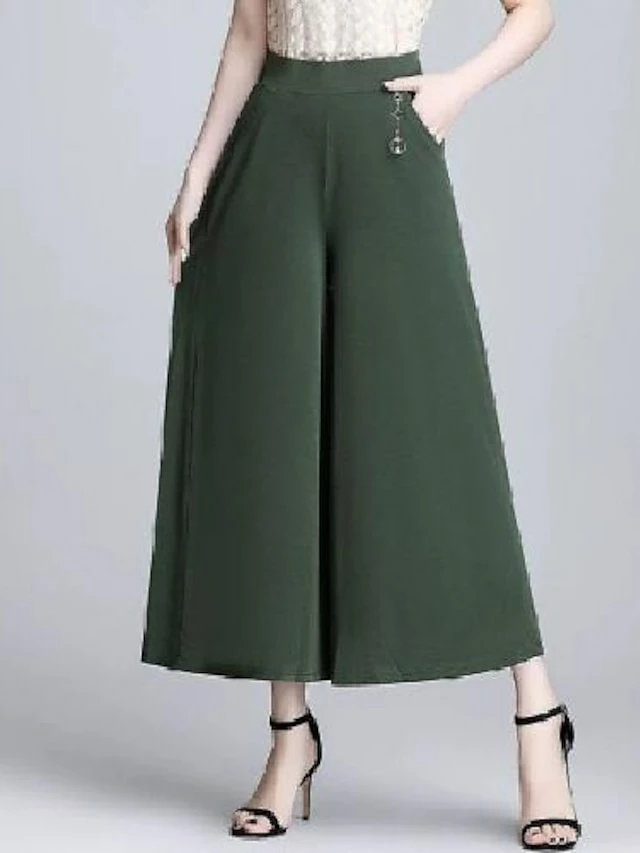 Women's Dress Pants Culottes Wide Leg Pants Trousers Ankle-Length Side Pockets Baggy Micro-elastic Mid Waist Fashion Work Daily Black Green M L 8 Women's Dress Pants Culottes Wide Leg Pants Trousers Ankle-Length Side Pockets Baggy Micro-elastic Mid Waist Fashion Work Daily Black Green M L - Image 6