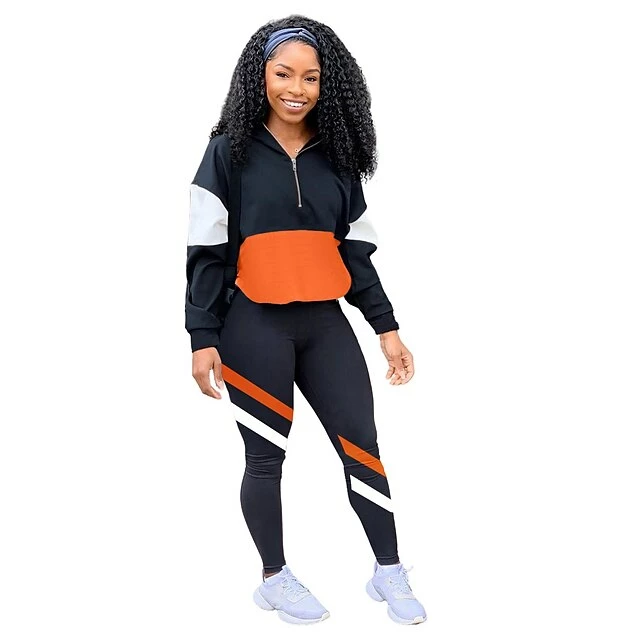 Women's Tracksuit Sweatsuit 2 Piece Casual Long Sleeve Thermal Warm Breathable Moisture Wicking Fitness Running Jogging Sportswear Activewear Color Block Violet Fluorescence+Green Black / Sweatshirt 7 Women's Tracksuit Sweatsuit 2 Piece Casual Long Sleeve Thermal Warm Breathable Moisture Wicking Fitness Running Jogging Sportswear Activewear Color Block Violet Fluorescence+Green Black / Sweatshirt - Image 5
