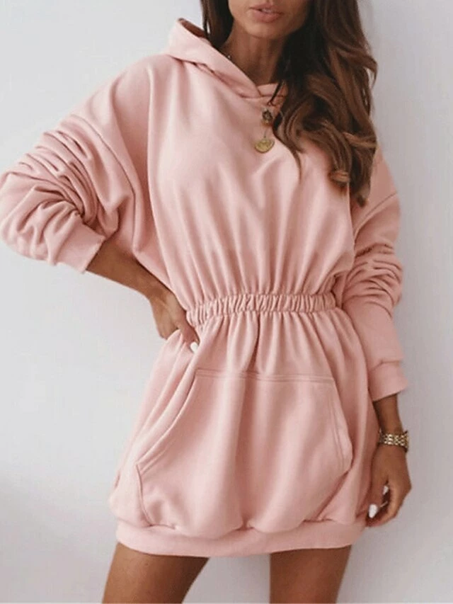 Women's Casual Dress Hoodie Dress Mini Dress Active Daily Outdoor Holiday Vacation Hoodie Pocket Solid Color Regular Fit Black White Pink S M L XL XXL 5 Women's Casual Dress Hoodie Dress Mini Dress Active Daily Outdoor Holiday Vacation Hoodie Pocket Solid Color Regular Fit Black White Pink S M L XL XXL - Image 3