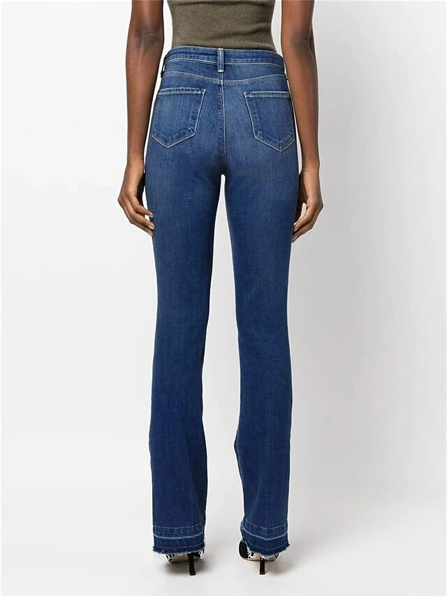 Women's Jeans Bell Bottom Pants Trousers Full Length Denim Micro-elastic High Waist Fashion Streetwear Street Daily Dark Blue S M Summer Fall 4 Women's Jeans Bell Bottom Pants Trousers Full Length Denim Micro-elastic High Waist Fashion Streetwear Street Daily Dark Blue S M Summer Fall - Image 2