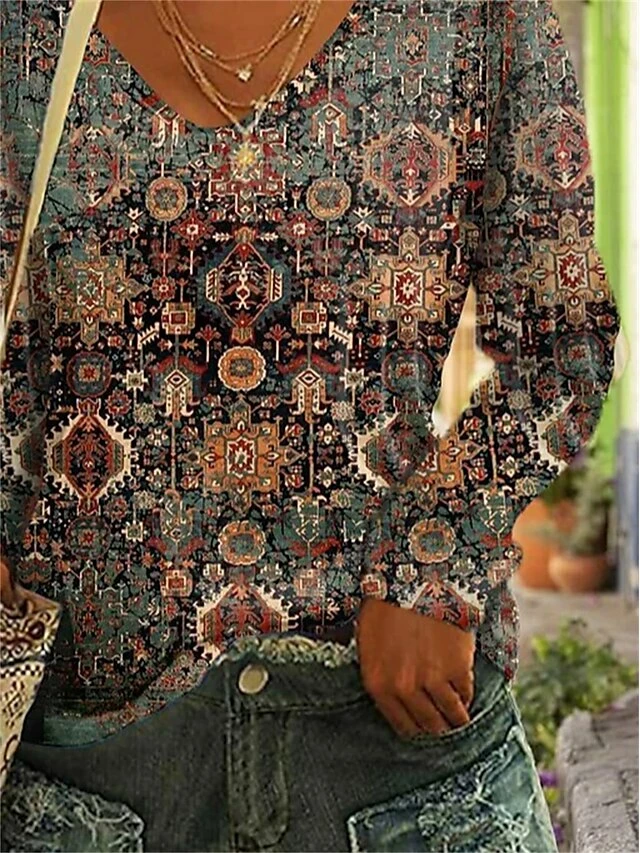 Women's T Shirt Tee Rainbow Graphic Print Long Sleeve Daily Weekend Basic V Neck Regular Fit Painting Fall & Winter 5 Women's T Shirt Tee Rainbow Graphic Print Long Sleeve Daily Weekend Basic V Neck Regular Fit Painting Fall & Winter - Image 3