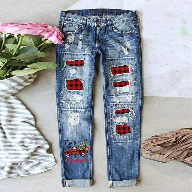 Women's Jeans Distressed Jeans Denim Light Blue Dark Blue Grey Fashion Christmas Xmas Street Casual Side Pockets Baggy Micro-elastic Full Length Comfort Graphic S M L XL XXL / Cut Out / Ripped 6 Women's Jeans Distressed Jeans Denim Light Blue Dark Blue Grey Fashion Christmas Xmas Street Casual Side Pockets Baggy Micro-elastic Full Length Comfort Graphic S M L XL XXL / Cut Out / Ripped - Image 4