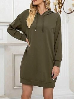 Women's Casual Dress Hoodie Dress Shift Dress Mini Dress Pocket Outdoor Street Daily Active Fashion Hooded Long Sleeve 2023 Loose Fit Black Wine Army Green Color S M L XL XXL Size -LIGHTINTHEBOX Shop qivjad1693558125139