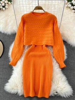 Women's Two Piece Dress Set Casual Dress Sheath Dress Outdoor Daily Fashion Streetwear Ruched Midi Dress Crew Neck Long Sleeve Plain Loose Fit Black White Wine Fall Winter One-Size -LIGHTINTHEBOX Shop qiwzil1694057145976