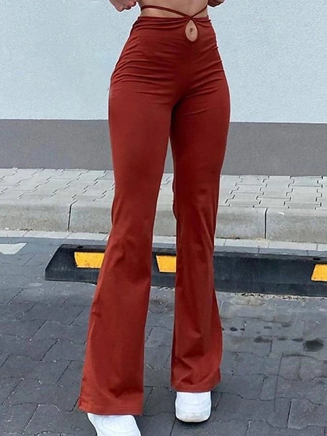 Women's Slim Tights Pants Trousers Full Length Hole Micro-elastic High Waist Fashion Streetwear Street Daily Red S M Summer Fall 3 Women's Slim Tights Pants Trousers Full Length Hole Micro-elastic High Waist Fashion Streetwear Street Daily Red S M Summer Fall