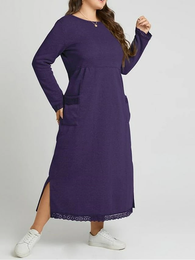 Women's Casual Dress Sweatshirt Dress Winter Dress Long Dress Maxi Dress Ruched Pocket Outdoor Daily Going Out Fashion Streetwear Crew Neck Long Sleeve 2023 Loose Fit Black Wine Purple Color S M L XL 14 Women's Casual Dress Sweatshirt Dress Winter Dress Long Dress Maxi Dress Ruched Pocket Outdoor Daily Going Out Fashion Streetwear Crew Neck Long Sleeve 2023 Loose Fit Black Wine Purple Color S M L XL - Image 12