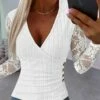Women's Shirt Blouse Black White Plain Lace Button Long Sleeve Casual Fashion V Neck Regular Fit Spring &Fall -LIGHTINTHEBOX Shop qkgxte1696850699600