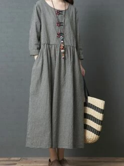 Women's Casual Dress Swing Dress A Line Dress Long Dress Maxi Dress Cotton Basic Casual Outdoor Daily Weekend Crew Neck Pocket Long Sleeve Spring Fall Loose Fit Black Plaid M L XL XXL -LIGHTINTHEBOX Shop qkpgun1672995449896