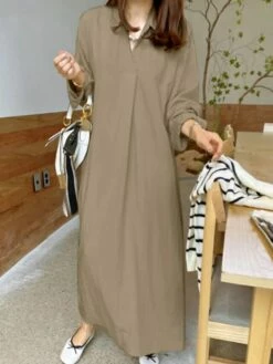 Women's Casual Dress Cotton Linen Dress Shift Dress Maxi Long Dress Cotton Fashion Traditional / Vintage Outdoor Daily Vacation V Neck Ruched Long Sleeve Fall Winter Autumn 2023 Loose Fit Black Red -LIGHTINTHEBOX Shop qlnqov1693368144507