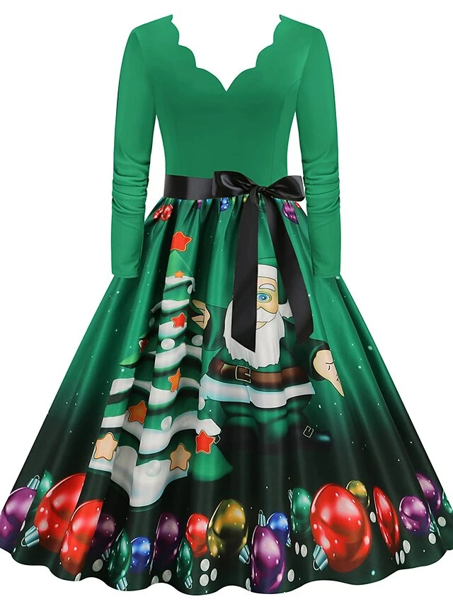 Women's Christmas Party Dress Swing DressKnee Length Dress Green Purple Wine Red Black Long Sleeve Santa Claus Elk Snowman Print Fall Winter V Neck Vintage Party Elegant Party 2022 S M L XL XXL 3XL 19 Women's Christmas Party Dress Swing DressKnee Length Dress Green Purple Wine Red Black Long Sleeve Santa Claus Elk Snowman Print Fall Winter V Neck Vintage Party Elegant Party 2022 S M L XL XXL 3XL - Image 17