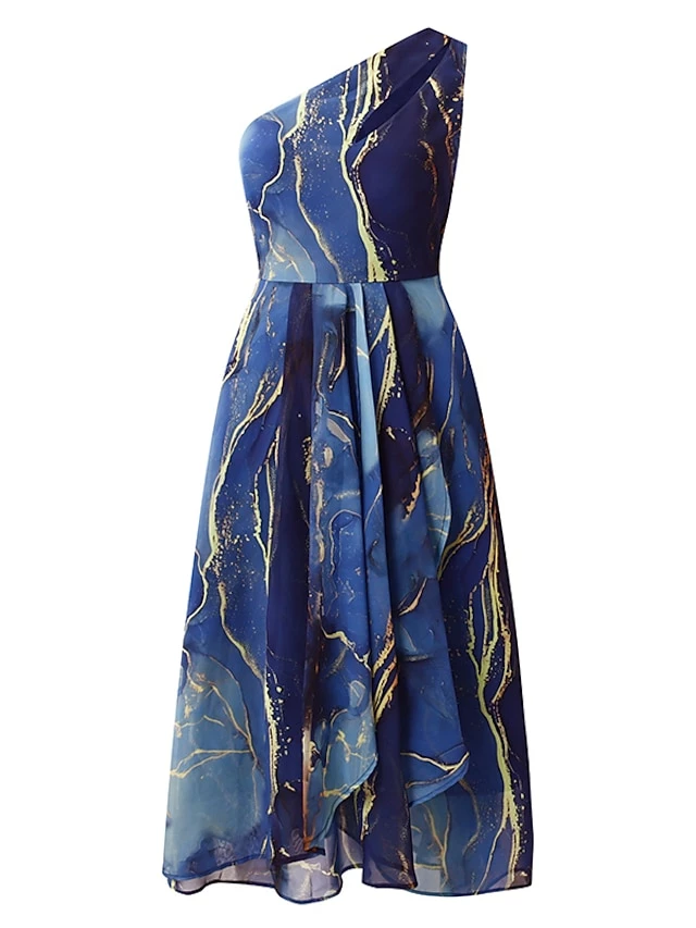 Women's Casual Dress Chiffon Dress Midi Dress Dark Blue Sleeveless Color Block Cold Shoulder Summer Spring One Shoulder Stylish 2023 S M L XL XXL 6 Women's Casual Dress Chiffon Dress Midi Dress Dark Blue Sleeveless Color Block Cold Shoulder Summer Spring One Shoulder Stylish 2023 S M L XL XXL - Image 4