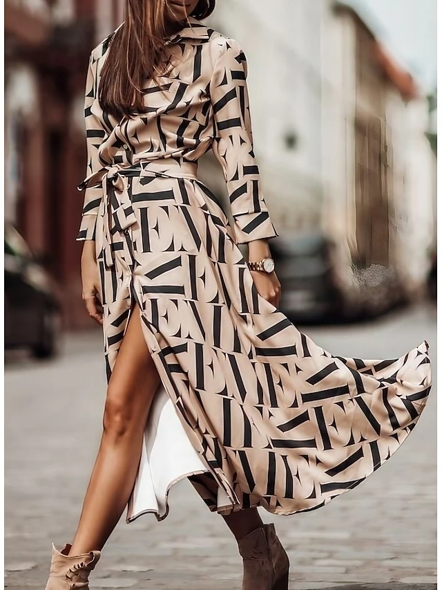 Women's Sheath Dress Midi Dress Black Yellow Light Brown Long Sleeve Polka Dot Split Winter Fall Autumn Shirt Collar Winter Dress Fall Dress Loose Fit S M L XL XXL 3 Women's Sheath Dress Midi Dress Black Yellow Light Brown Long Sleeve Polka Dot Split Winter Fall Autumn Shirt Collar Winter Dress Fall Dress Loose Fit S M L XL XXL