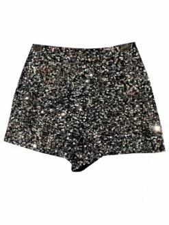 Women's Silver Black Sequin Shorts Micro-elastic Mid Waist Sparkle Party Street Silver Black S M Fall Winter -LIGHTINTHEBOX Shop qmzhpf1693295377013